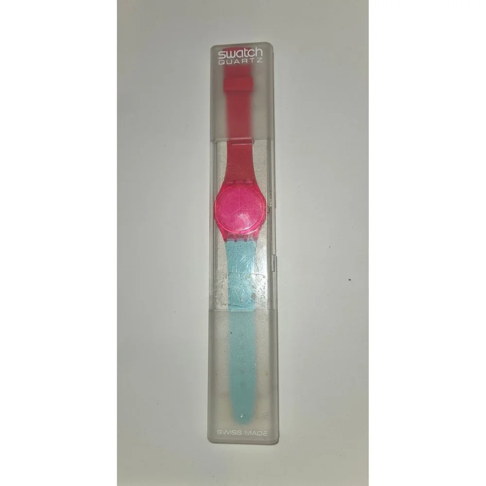 VTG Swatch Pop Quartz‎ Watch – Swiss Made, Pink & Aqua w/ Original Case & Docs